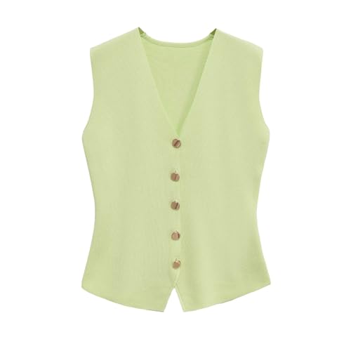Women's Minimalist Chic Plain Knit Waistcoat Top, Classic Sleeveless V-Neck Button Front Vest
