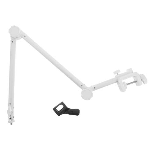 MUELODSIC Soporte de Micrófono de Mesa Metálico Resistente con Brazo Articulado Ajustable para Podcasting Streaming y Grabación Profesional Incluye Clip y Base Blanca Compacta