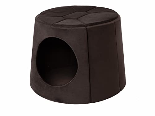 DOGGY Hundehöhle Hundebett Katzenbett Hundehütte Haustierbett Hundehaus Hundeliegen Hundesofa Korb Sofa Hundekissen Schlafplatz, Braun, 2: ∅70 x 53 cm