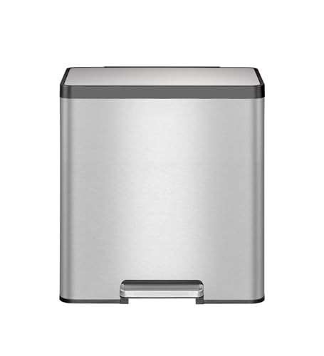 Image of Obsessions EKO Stainless Steel Dual Step Trash Can for Recycling, 10+10L Rectangular Kitchen Dustbin, Independent Pedals and Lids, Soft Close and Fingerprint Resistant, Metallic