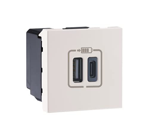 Image of Legrand Myrius Modular Type-A & Type-C USB Charger Socket (3000mA, 2-Module, Classic White) | Fast Charging, IS 13252 Certified | Compatible w /All Smartphones, Tabs | Home, Office, Hotel