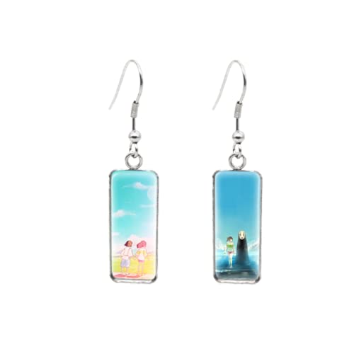 Spirited-Away Totoro - Pendientes de gancho cuadrados con dibujos animados para niñas, Zinc