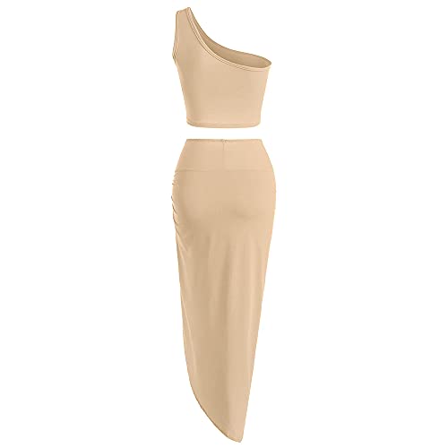 Image of ZAFUL Women's Casual Sleeveless Summer Two Piece Outfits Crop Top and Side Split Draped Ruched Maxi Skirt Set Solid Suiting
