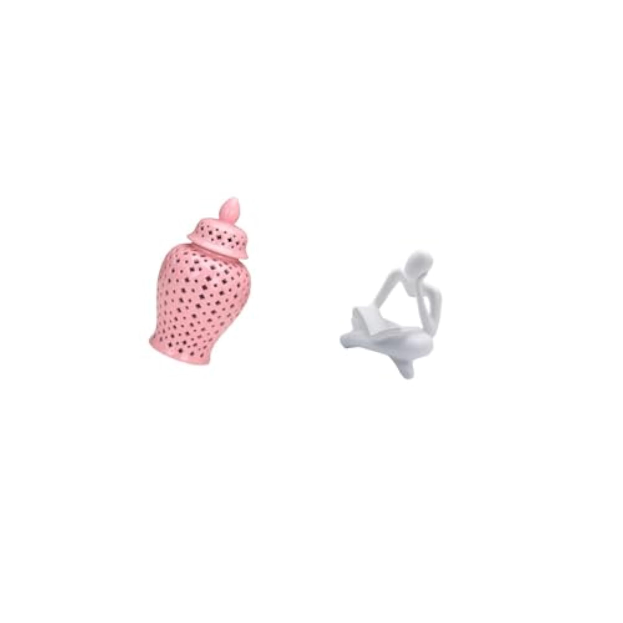Porcelain Ginger Jar with Lid and Abstract Thinker Statue