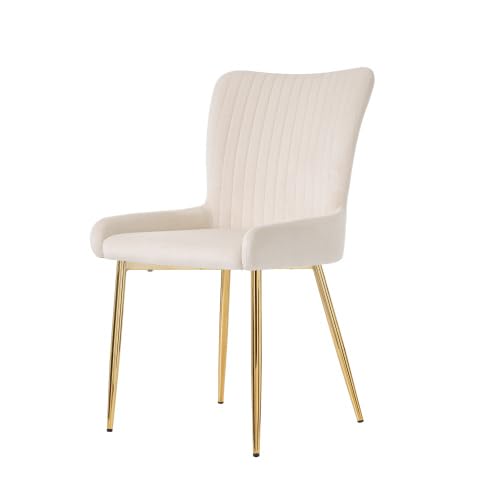 vutizal Chaise Salle à Manger, Chaises Salle Manger Lot de 6, Chaise Beige en Samt, Pieds Métalliques Dorés, Confort Lounge avec Support Lombaire, Solide 150kg, Facile à Monter pour Salon Cuisine