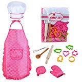 Kids Chef Role Play Costume Set Includes Apron, Chef Hat for Little Girls Chef Set Toddler Dress up Pretend Play Kitchen Chef Costume Set-13pcs Baking Sets Great Gift’s for 3 Year Olds Kids and Up