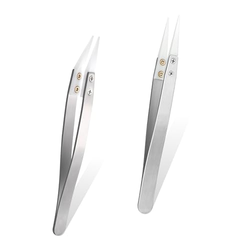 2PCS Ceramic Tweezers Electronics, Stainless Steel Ceramic Precision Tweezers, Non-conductive...