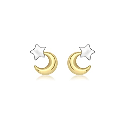 Boucles d'oreilles clous lune et étoile or bicolore 9 ct femme puces
