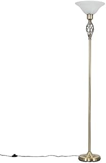 MiniSun Traditional Style Antique Brass Barley Twist Floor Lamp with a Frosted Alabaster Shade