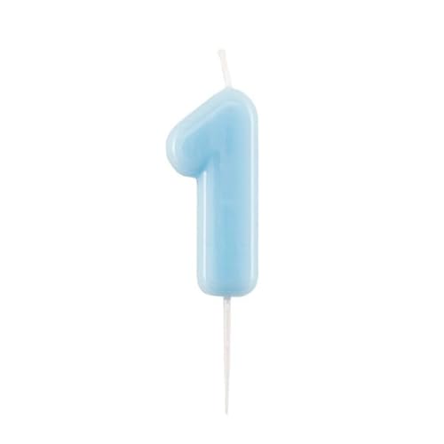 Candela GLOSSY 1 (UNO) AZZURRO - CELETE numerale h 10,5cm - colore AZZURRO CELESTE - Candelina per Torta e dolci - candela di compleanno in cera a forma di numero (1 (UNO))