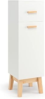 COSTWAY Bathroom Storage Cabinet, Floor Standing Wooden Cupboard with Drawer, Adjustable Shelves and Single Door, Slim Tall Side Cabinet Organiser Unit for Living Room Bedroom Hallway (White)