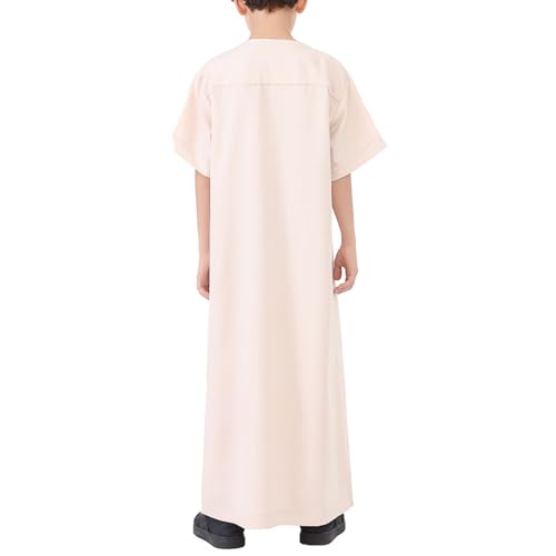 Muslim Thobe for Boys Short Sleeve Kaftan Ramadan Kids Muslim Dress for Boys Eid Outfit Islamic Arabic Prayer Clothes2