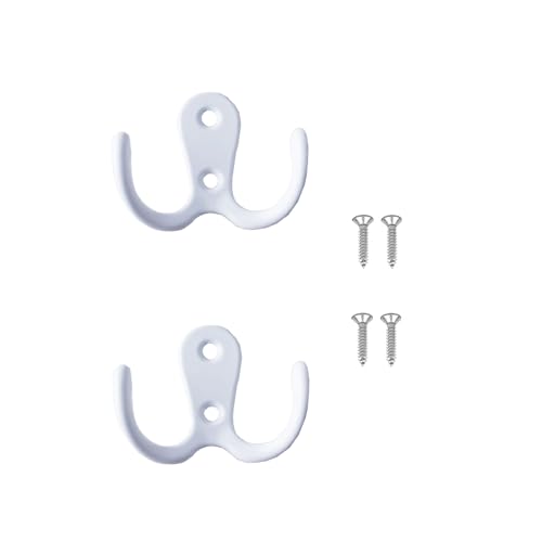 Lansonee 2 Pcs Double Prong Robe Hooks, Dual Coat Hooks Wall Mounted Hanging Clothes for Bathroom...