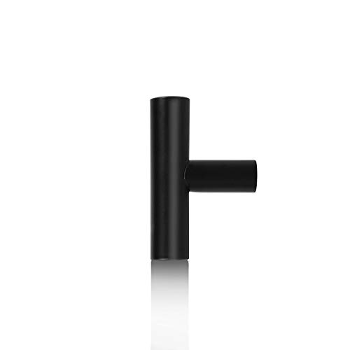 Image of Probrico 12 Pack| 2 Inch Flat Black Cabinet Knobs Euro Bar Pull Single Hole Knobs Drawer Handles Stainless Steel Kitchen Cabinet Hardware