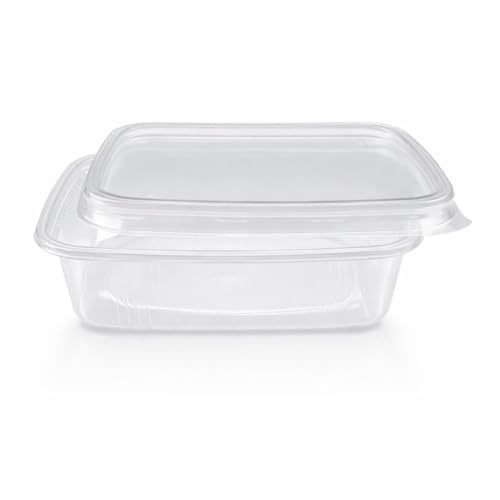 JG-Verpackungen 100 Feinkostbecher mit Deckel 125 ml PP Rechteckbecher stapelbar & mikrowellengeeignet Salatbecher/Verpackungsbecher
