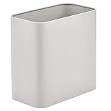 mDesign Small Metal 2.4 Gallon Trash Can Wastebasket Garbage Bin for Bathroom, Light Gray, Pack of 1