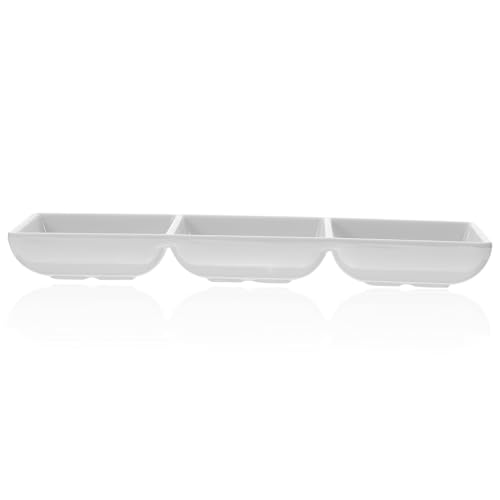 Unomor Snack Sauce Dish Snack Containers Condiment Bowls Triple Three Bowl Serving Tray Commercial Grade Portion Cups Trays Condiments Dipping Sauce Salad Dressing Plates White Melamine