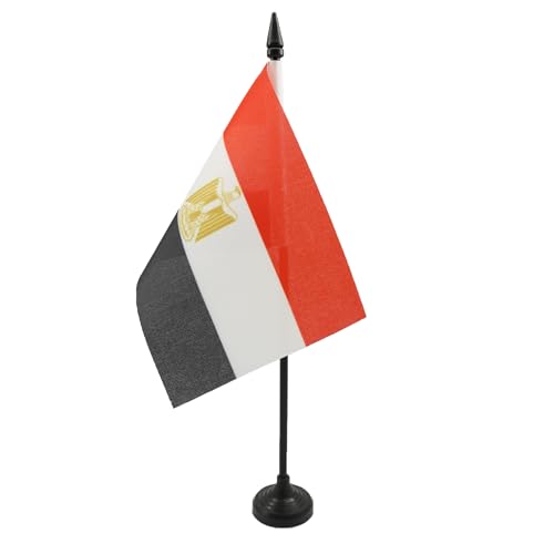 Image of Egypt Table Flag 4'' x 6'' - Egyptian Desk Flag 15 x 10 cm - Black plastic stick and base - AZ FLAG