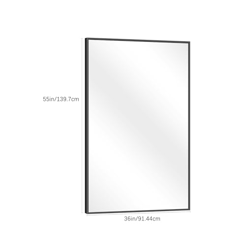 Image of DESBING Black Bathroom Mirror for Wall, 55x36 Inch Rectangle Mirrors with Metal Frame, Modern Vanity Wall Mirror Decor for Entryway Hangs, Bathroom Living Room Horizontal or Vertical