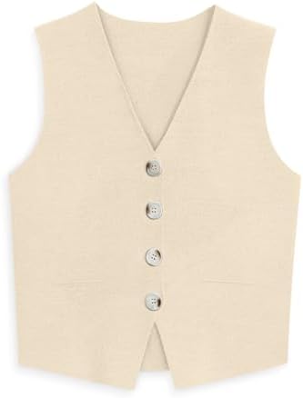 LILLUSORY Sweater Vest Women Dressy Button Up Sweater Tank Tops 2...