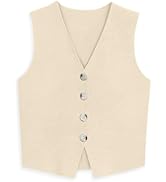 LILLUSORY Business Casual Tops for Women 2024 Dressy Sleeveless Sweater Vests V Neck Button Down ...