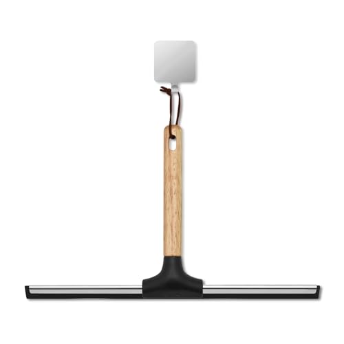 JNUYISW Tergivetro per Doccia, 30.5cm Tira Acqua da Doccia Silicone con Gancio Adesivo Impugnatura Ergonomica in Legno Lavavetri Doccia per Bagno, Finestre, Vetro, Porta Della Doccia, Auto, Specchi