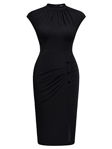 AISIZE Women's Retro Half Collar Ruched Slim Cocktail Pencil Dress2