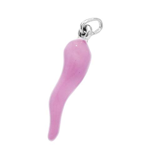 Pendentif corne argent 925 cadeau mixte anniversaire émail blanc taille M