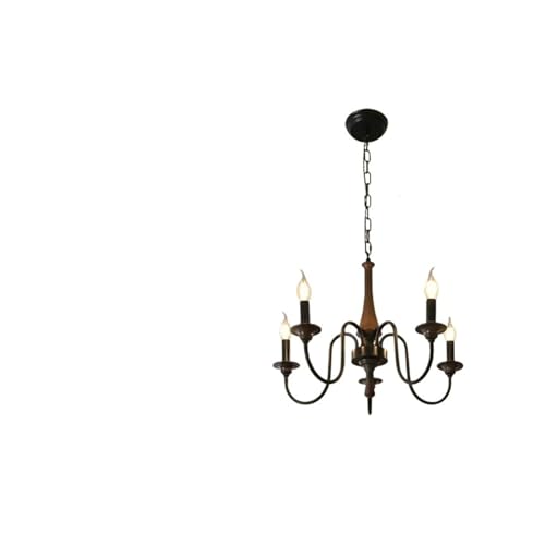 Lustre nordique en bois massif authentique et fer forgé artisanal à 5 bougies LED