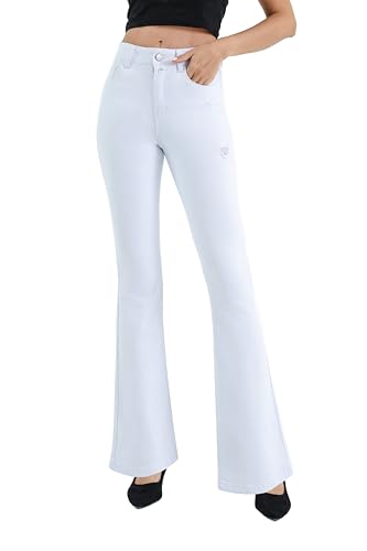 Women’s High Waisted Stretch Flare Jeans Destroyed Curvy Bootcut Denim Long Pants4