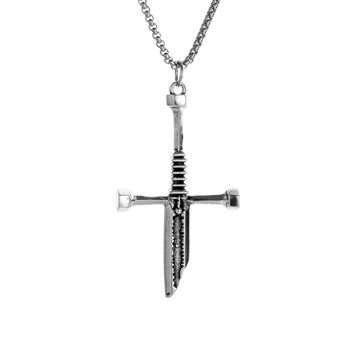 Collier croix d'épée brisée pour look motard en virée rock