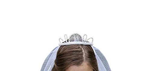 First Communion Veil for Girls - White Beaded Tiara with Tulle, 21 Inch - Thumbnail 2