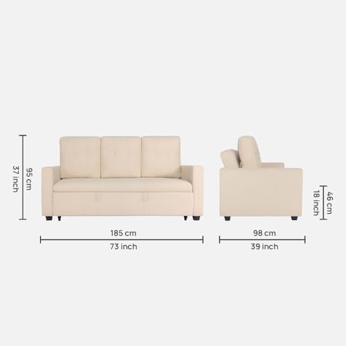 Image of Duroflex Ease - Wood 3 Seater Sofa Cum Bed with Pullout Mechanism, Iconic Beige Finish, 3-Person Sofa