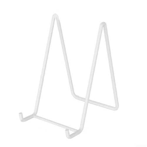 Cavalletto da tavolo in ferro per piatti, cornici per foto, medaglie, libri e immagini artistiche, robusta struttura in metallo con dimensioni compatte, elegante (tromba bianca)