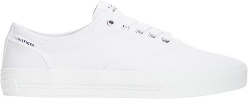 Tommy Hilfiger Herren Cupsole Sneaker Long Lace Canvas mit Logo, Weiß (White), 43 – Ansicht 7