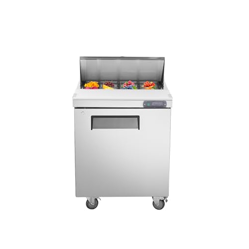 Image of JINSONG 27 inch Sandwich & Salad Prep Table, Stainless Steel Refrigerated Prep Station with Cutting Board, 7.4 cu. ft Commercial Fridge with 12 Pans for Restaurants, Bars & Shops