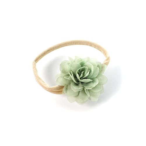 My Lello Baby Girl Rounded Petal Chiffon Flower Nylon Elastic Headbands Set 2pcs - Small - Light Sage/Hunter Green3