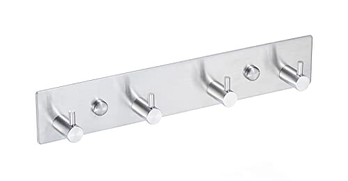 QNIIAED Coat Hooks Wall Mounted,Multipurpose Modern Stainless Steel Screw in Door Hook Metal Heavy Duty Coat Rack Row of Hook Hanger Towel Robe Clothes Hat Hook for Bathroom Bedrooms(Silver 4 Hooks