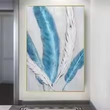 Tableau abstrait moderne bleu et or décoration murale salon toile - 2