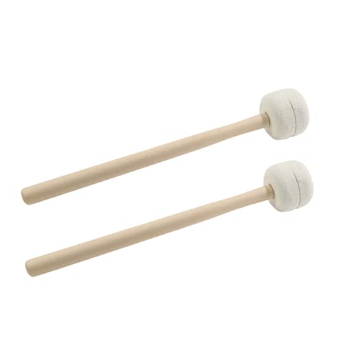 Unlorspy 2 Pcs Bass Drum Mallet, 13.4" Bass Drum Mallet Sticks With Wool Felt Head, Anti-Slip Wood Handle & Wool Drum Mallets For Drums Snare Drums (Beige White) #TOP28