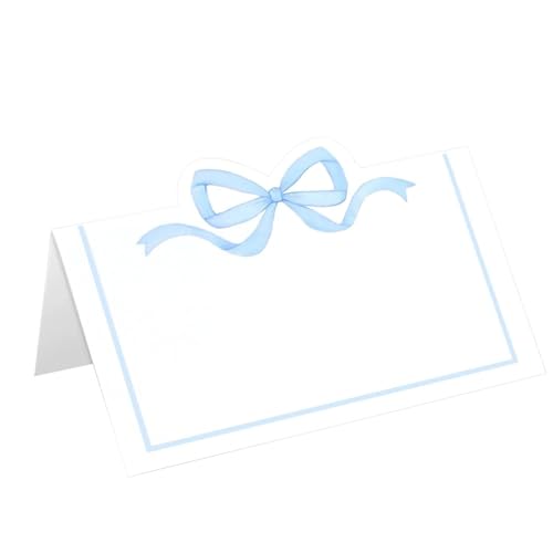 Lot de 50 cartes de nom avec nœud bleu pour décoration de table, cartes de mariage bleues pour filles, anniversaire, mariage, fête de Noël
