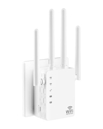 WiFi Extender Signal Booster,Up to 12880 Sq.ft and 105 Devices, WiFi Extender with 1200Mbps Dual-Band Speed, Wireless Internet Repeater, Long Range Amplifier with Ethernet Port, 1-Key Set up