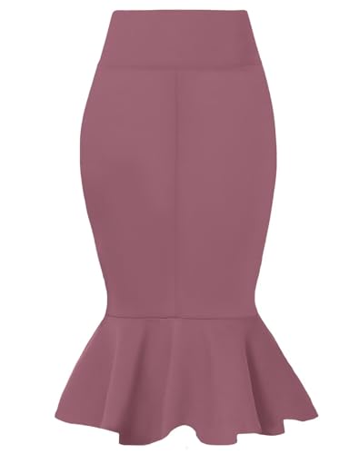 Image of HyBrid & Company Womens Premium Nylon Ponte Stretch Office Fishtail Pencil Skirt High Waist Made in The USA Below Knee