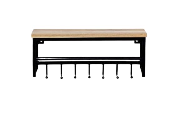 MAGIC PET STORE Export Quality Iron Rack Shelf/Wall Mount/Made in Stronge Irone/with Wooden Top/in Iron Craft Work/Wall Decore/Storage, Wooden Wall Shelves with 7 Hooks