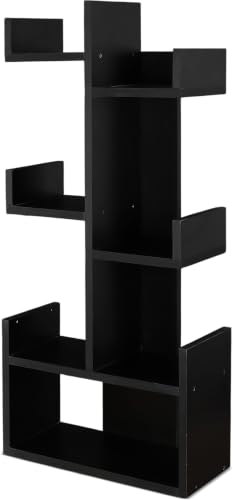Image of Engineered Wood Bookshelf Multipurpose Home Decor Storage Rack Bookcase Showcase Organizer for Living Room Kitchen (Square 6 Shelf Bookrack) (Black)