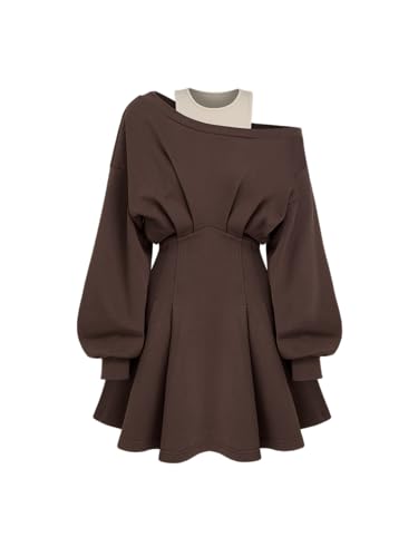 CIDER Mini Dress Crew Neck Long Sleeve Asymmetrical Ruffle Hem High Waist Casual Short Dress