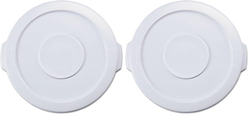 Rubbermaid Commercial Products Brute Heavy-Duty Round Trash/Garbage Lid, 10-Gallon, White, Compatible with Rubbermaid Brute 10-Gallon Can (Pack of 2)