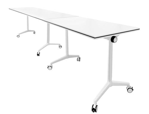 Conference Table 10.5FT Folding Office Computer Desk for Meeting Room, Conference Room Table for 8 People, Study Writing Podcast Tables White Training Tables with Wheels, 2PCS, 126'x23.6'x29.5'