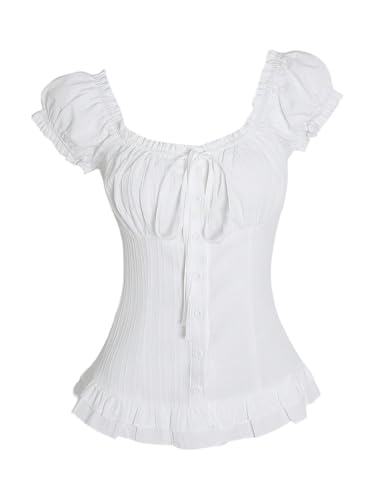 Amazon.com: SOLY HUX Women's Frill Trim Button Down Shirts Tie