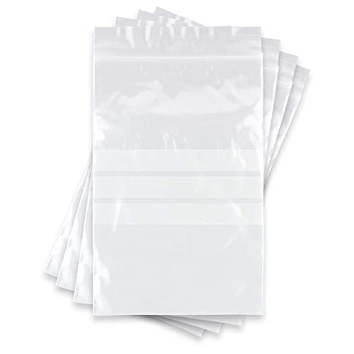 Tradineur - Pack 50 bolsas herméticas con franjas blancas para escribir - Fácil cierre - Ideal para conservar tus alimentos - 12 x 8 cm